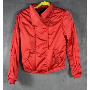 Scotch & Soda Satin Like Poly‎ Red Zip Up Lined Bomber Jacket Pockets Sz X-SMALL